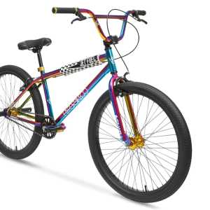 BMX Bike 29 Inch BMX Bicycle for Adults, Single Speed, Rear Sprockets, Steel BMX Frame. Padded Seat. Bike Park Ready Adult BMX Bikes for Men and Women. Multi Colored Jet Fuel Finish Model No.293611